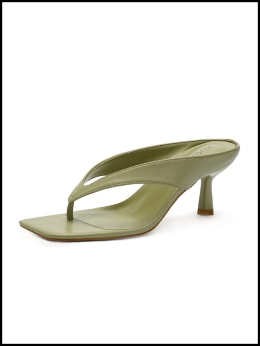 Women's Square Toe Thong Kitten Heel Sandal in Faux Leather